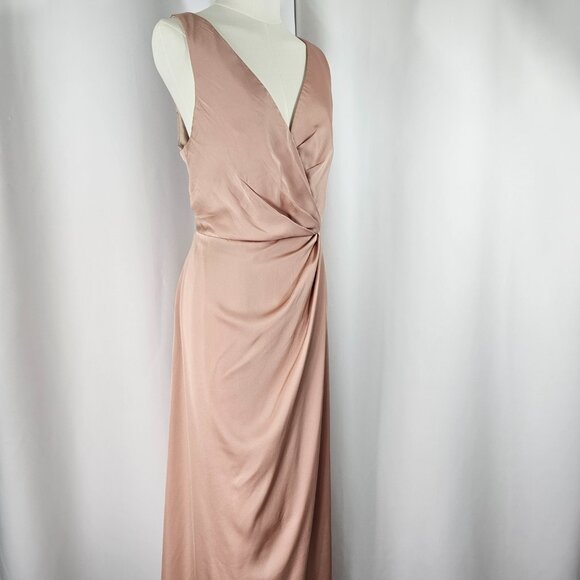 After Six Pink Satin V Neck Faux Wrap Tulip Skirt Maxi Dress Size 14R NWTF Read - Picture 7 of 16